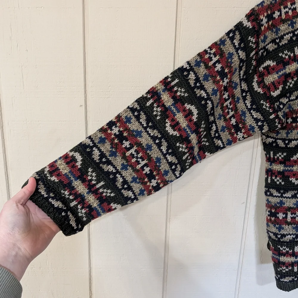 Vintage Abercrombie &Fitch Fair Isle Snowflake Wool Sweater 90s Holiday - Picture 9 of 14